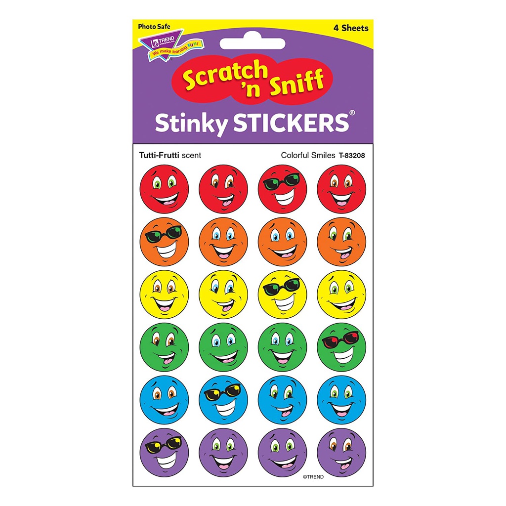 Colorful Smiles, Tutti-Frutti scent Scratch 'n Sniff Stinky Stickers (96 Stickers)