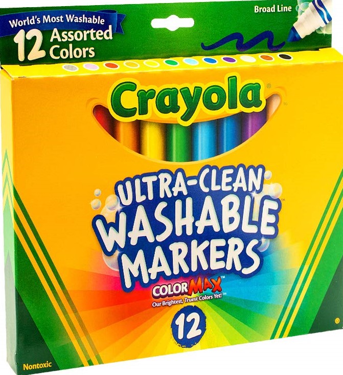 CRAYOLA WASHABLE MARKERS 12CT ASST COLORS CONICAL TIP