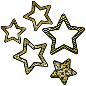 COLORFUL ACCENTS Black Gold Stars Asst. Design 12 each large(15cm) &amp; medium(12 cm) 15 pcs small(9 cm) (39 pcs)