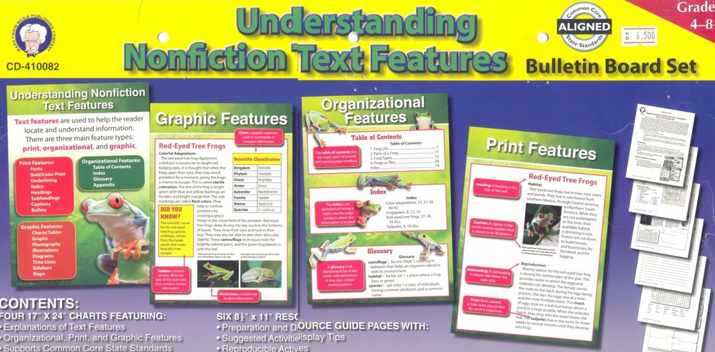 Understanding Nonfiction Text Features Bulletin Board Set (Gr:4-8+)(4charts)(17''x24'')(43.1cmx60.9cm)