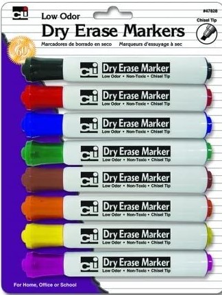 CHISEL TIP ASST BARREL STYLE (8 PK) DRY ERASE MARKERS(low odor)