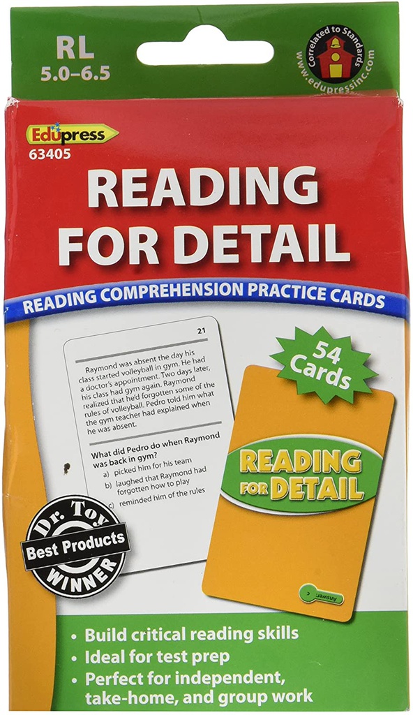 Reading Comprehension Practice Cards: Reading for Detail (Green Level)(54cards)