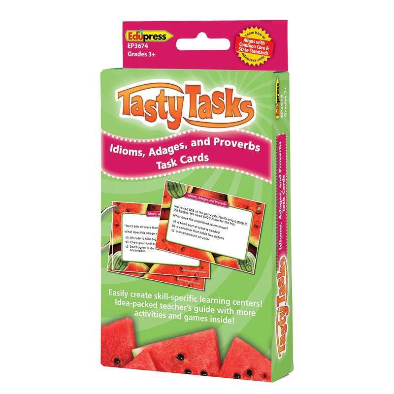 Tasty Task Cards, Idioms/Adages/Proverbs 96 Practice Questions (48 double sided cards)