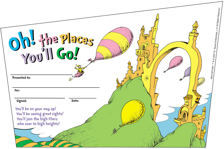 SEUSS-OH THE PLACES YOULL GO RECOGNITION AWARDS (21.5cmx13.9cm)(36pcs)