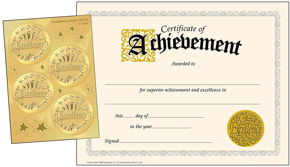 Achievement Awards (Excellence Seals) (30 certificates 32 seals)(21.5cmx27.9cm)