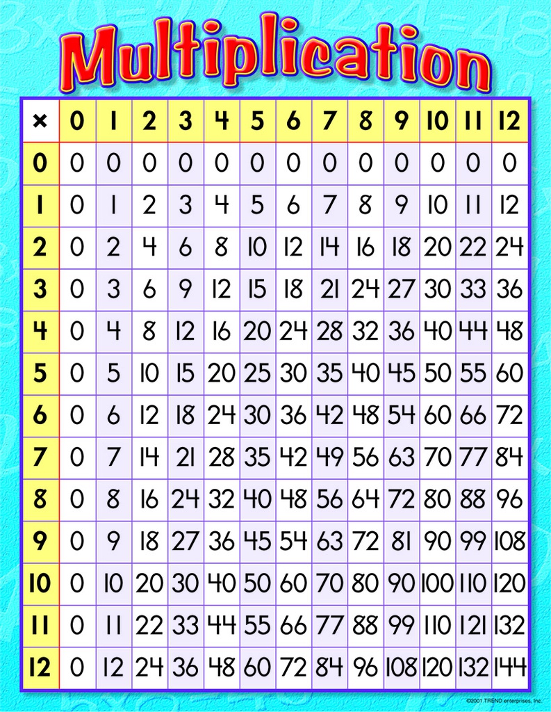 Multiplication Chart 17&quot; x 22&quot; (43cm x 56cm)