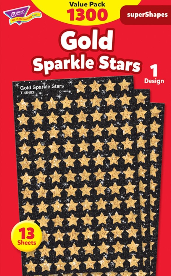 GOLD SPARKLE STARS 1300 STICKERS