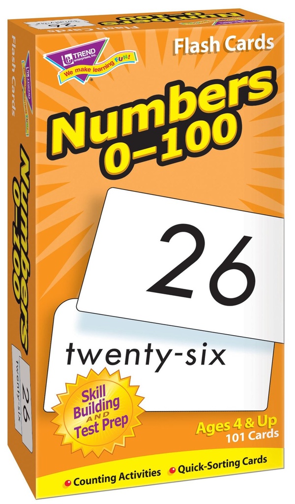 Numbers 0-100 Flash Cards Two-sided (101cards)