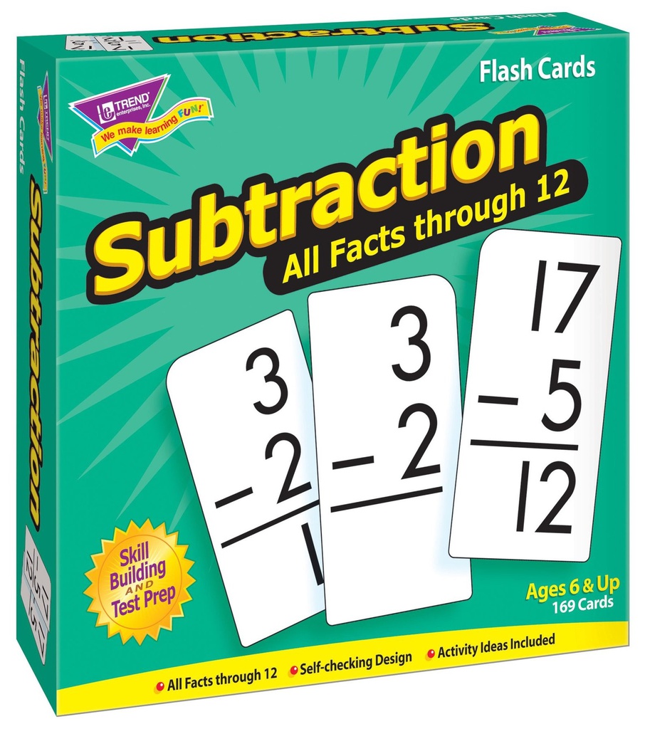 Subtraction 0-12 All Facts Flash Cards (169 cards) Age: 6 &amp; up