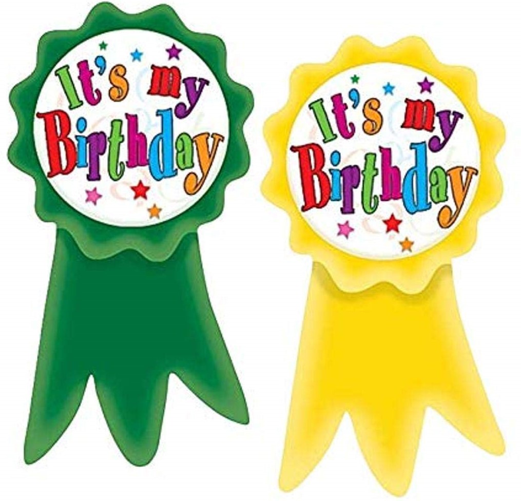 Birthday Ribbons Wear 'Em Badges (16pcs)