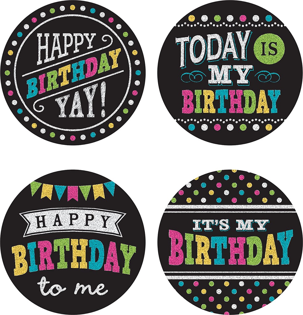 Chalkboard Brights Happy Birthday Wear ’Em Badges (32pcs)