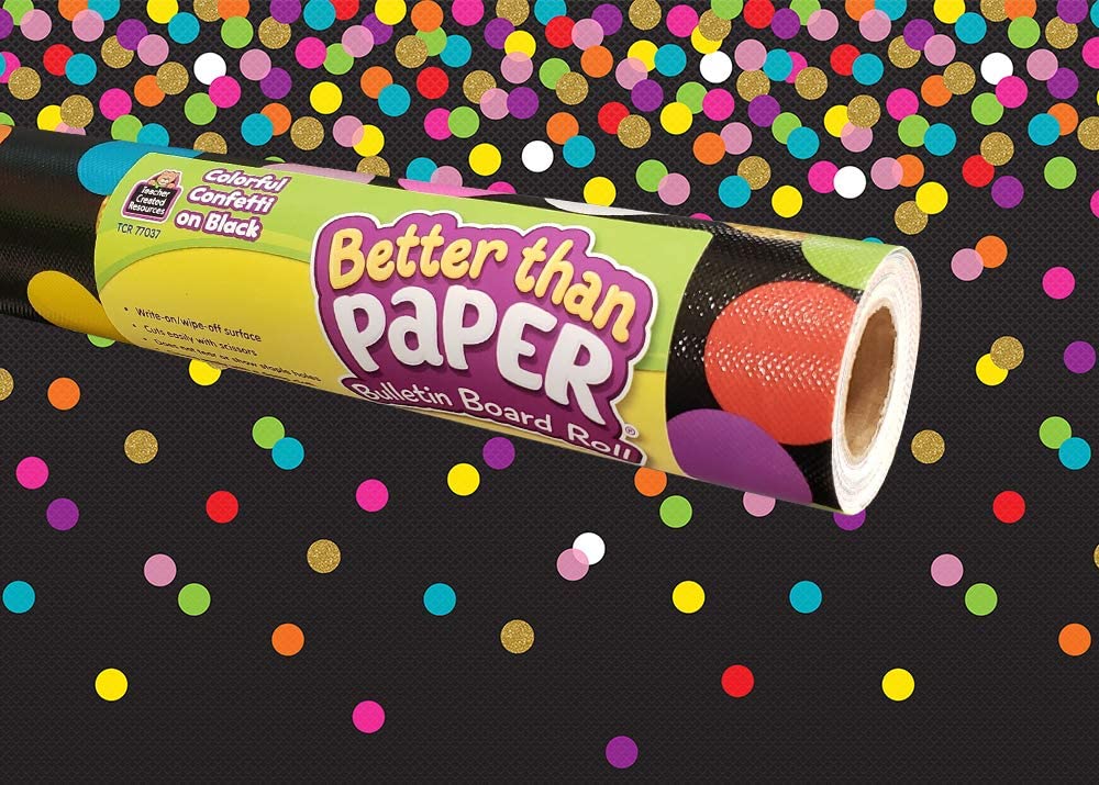 Colorful Confetti on Black Better Than Paper Bulletin Board Roll 4'x12'(1.2mx3.6m)