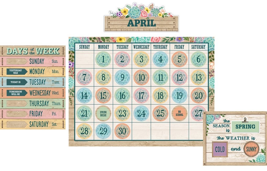 Rustic Bloom Calendar Bulletin Board Set (85pcs)