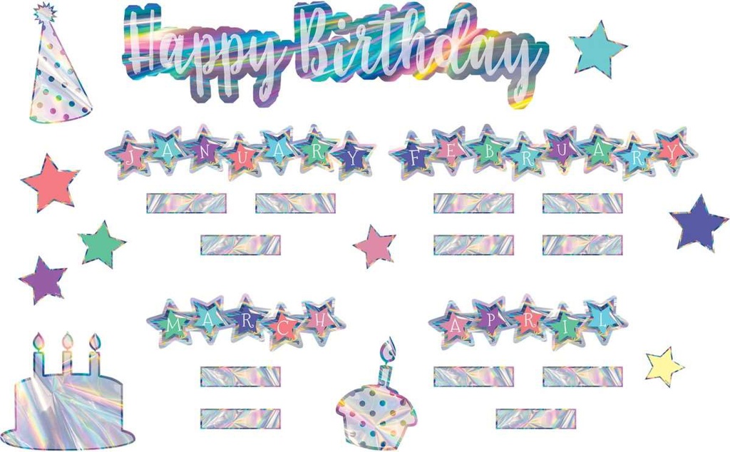 Iridescent Happy Birthday Mini Bulletin Board 19.75&quot; x 5&quot;(50.1cmx12.7cm) (71pcs)
