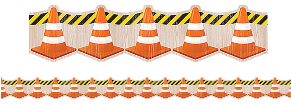 Under Construction Cones Die-Cut Border Trim, 12pcs 2.75''x35''(6.9cmx88.9cm)