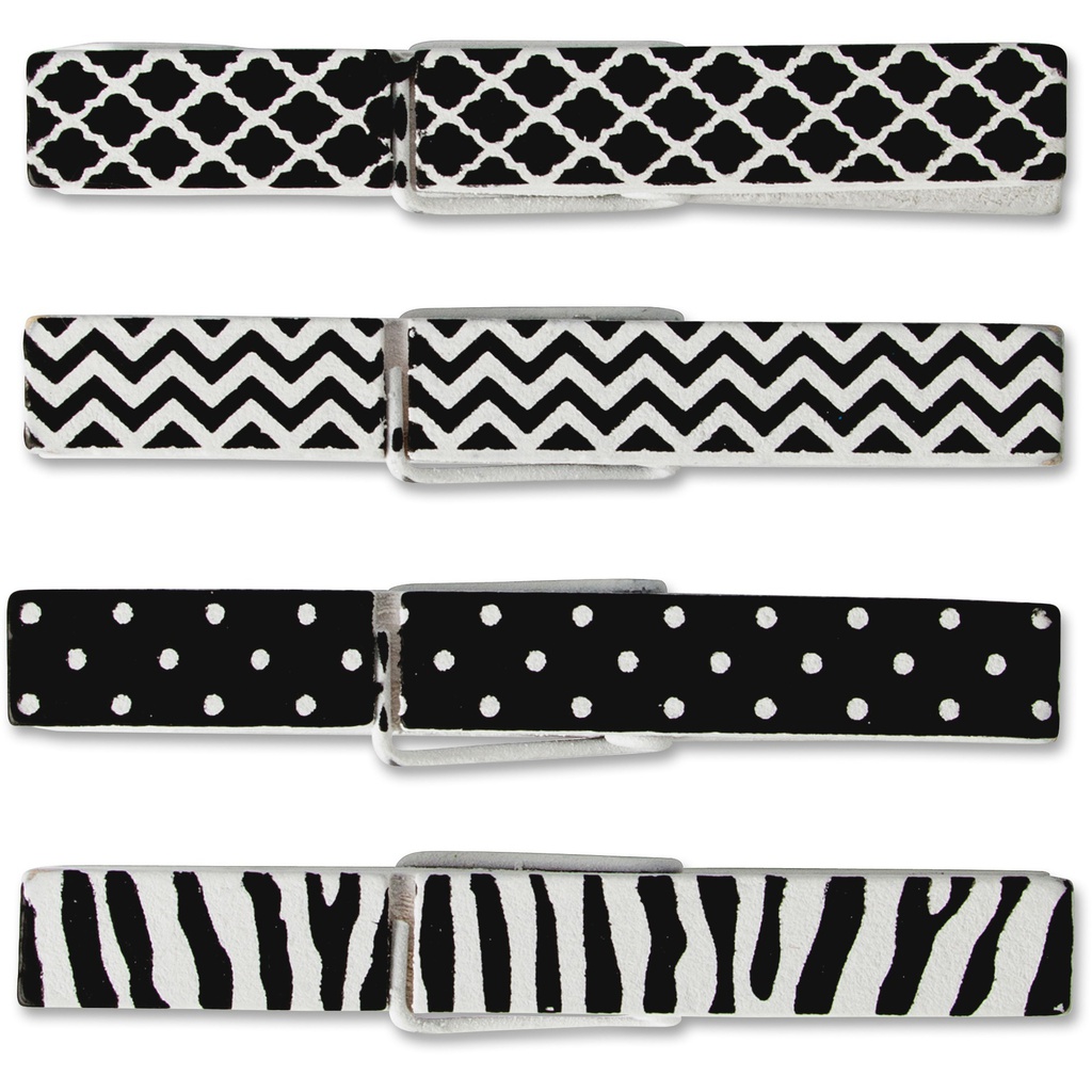 Black &amp; White Clothespins 4 designs (7.5'') (19cm)   (20 pcs)