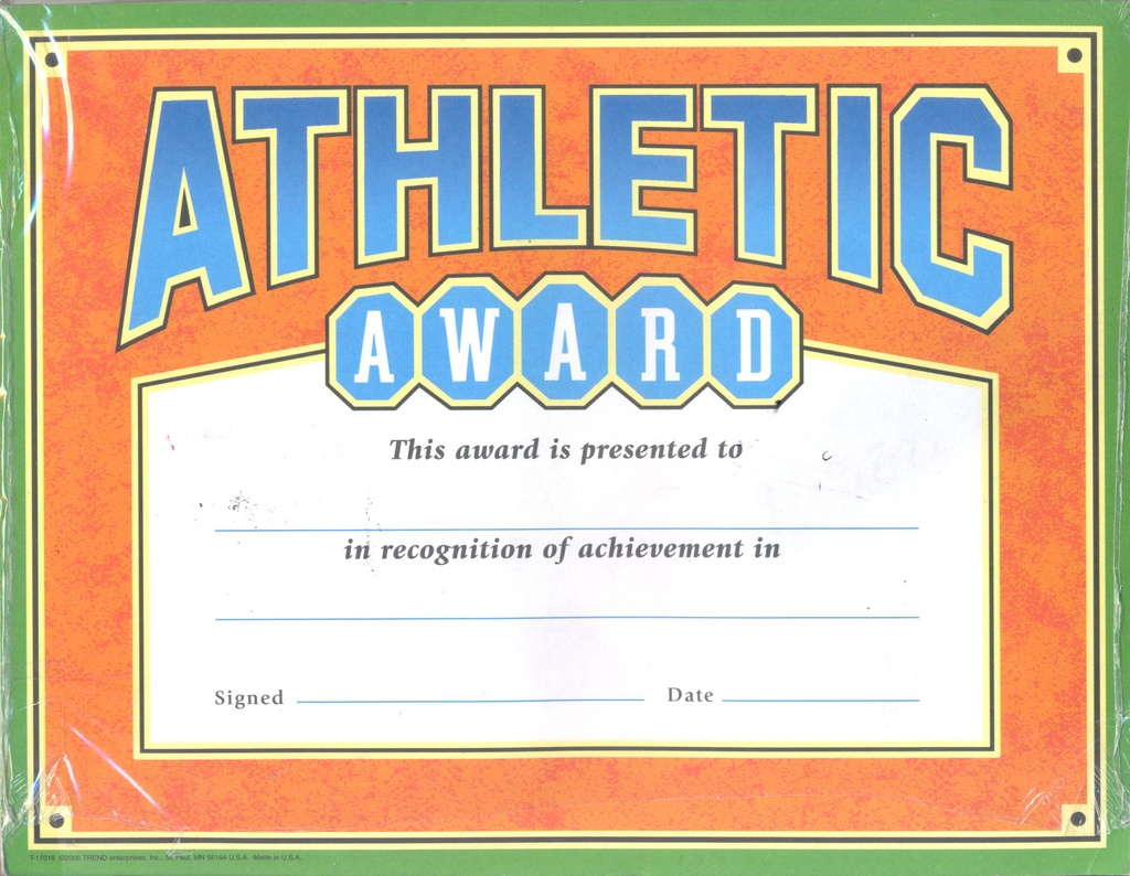 Athletic Award Certificate (21.5cm)      (30 sheets)