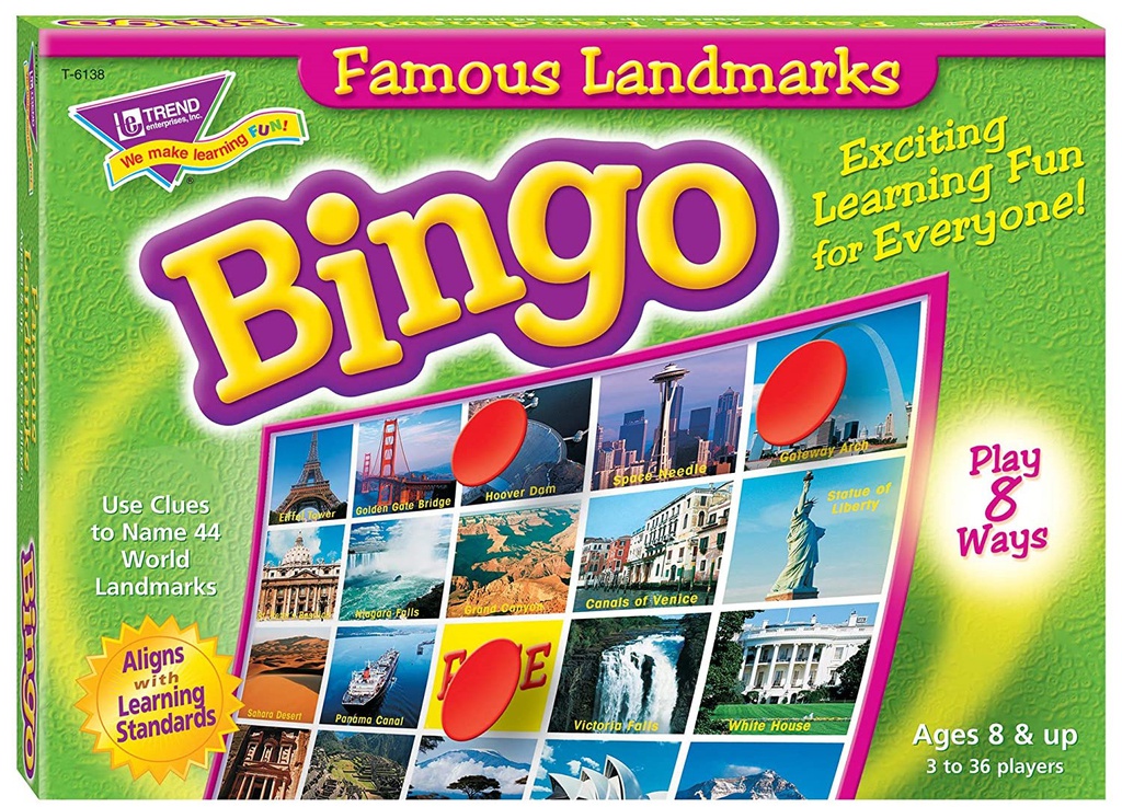 Famous Landmarks Bingo Ages 8 &amp; up (44wall and marks)