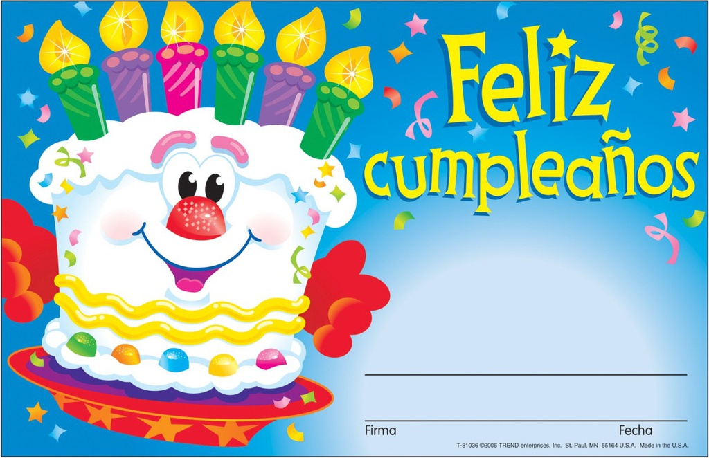 Feliz cumpleaٌos–pastel (Spanish Happy Birthday–Cake) Awards (13.9cmx 21.5cm)    (30 pcs)