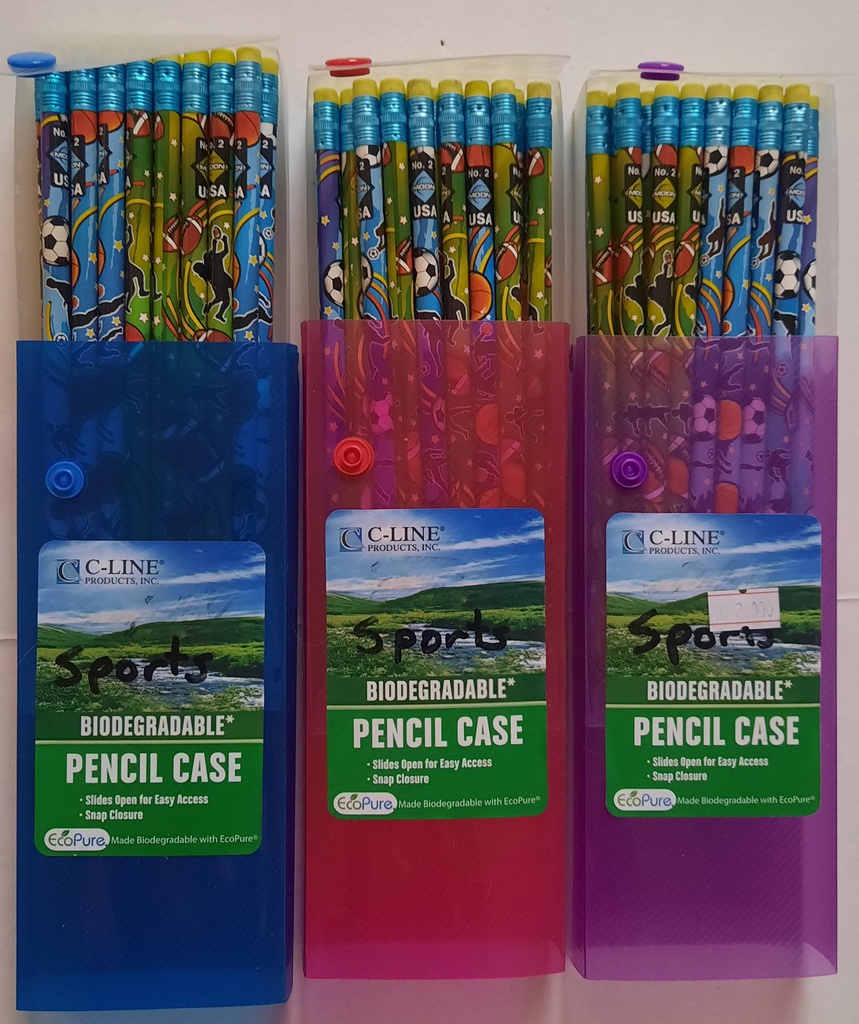 SLIDING PENCIL CASE w/9 pencils &amp; 3 pens (SPORTS) (19.5cmx8cm)