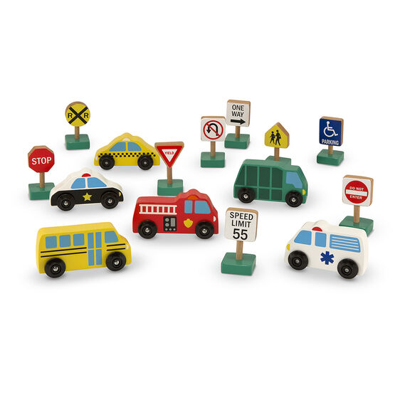 Wooden Vehicles and Traffic Signs Wooden Toys
