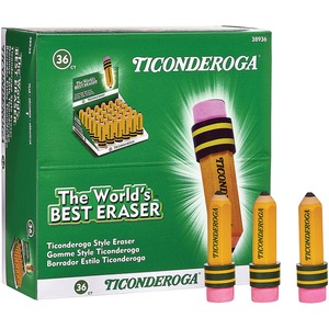 Ticonderoga Pencil-shape Latex-free Eraser-Yellow-Pencil (approx 3&quot;=7.6cm) 36/Box