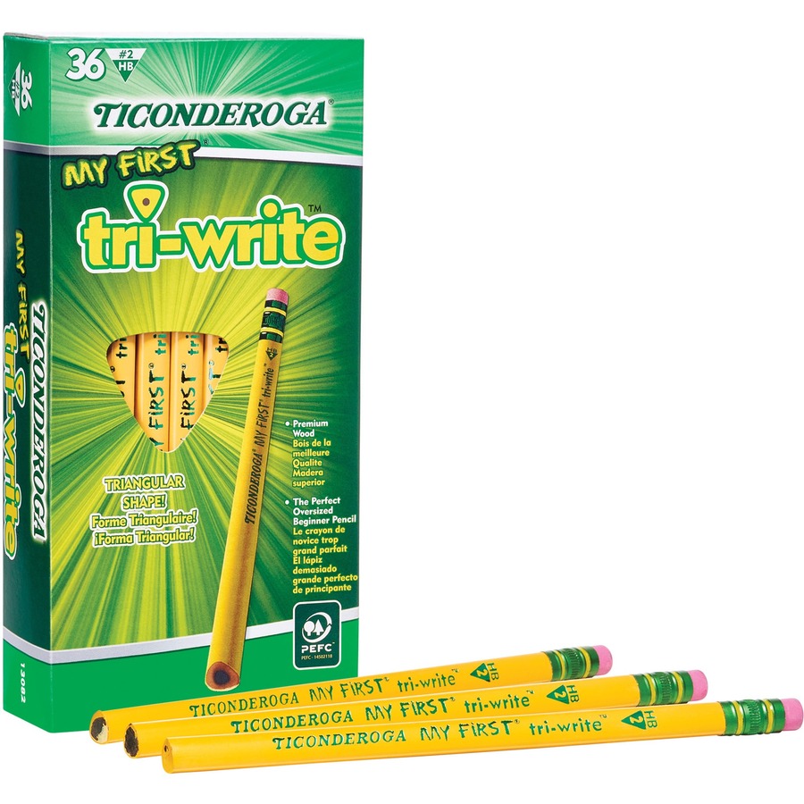 DIXON My 1st Tri-Write - Yellow - 13/32&quot; Primary Triangular Pencil - w/Eraser 36 Ct Box
