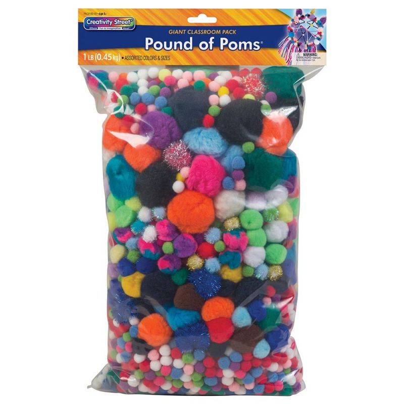 CREATIVITY STREET POUND OF POMS ASSORTED SIZES ASSORTED COLORS 1 LB.(Over 1000 pcs)