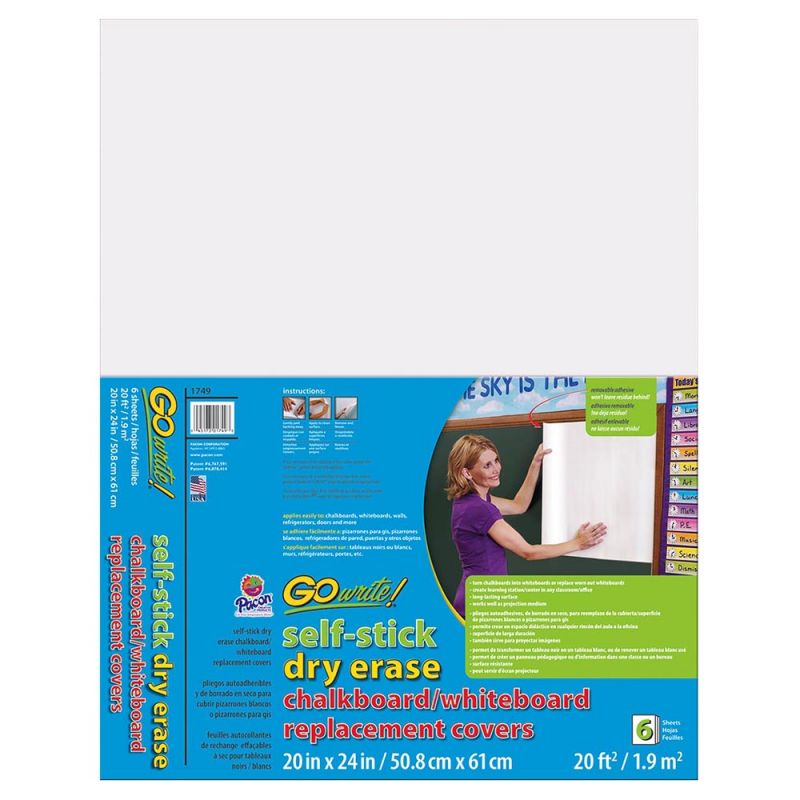 GOWRITE! DRY ERASE REPLACEMENT BOARD COVERS, SELF-ADHESIVE 20&quot; X 24&quot; (51cm x 61cm) WHITE 6 SHEETS