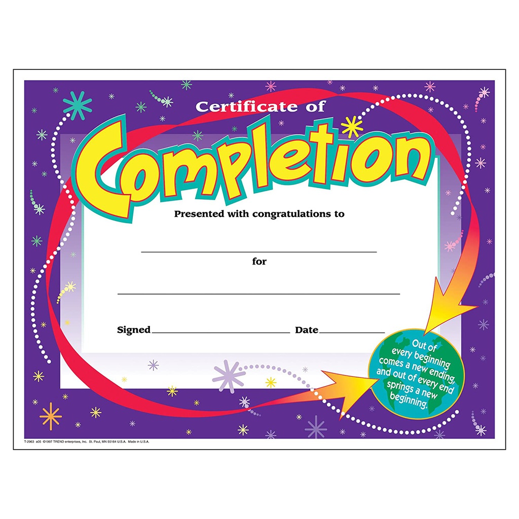 Certificate of Completion 21.5cm x 28cm (30 sheets)