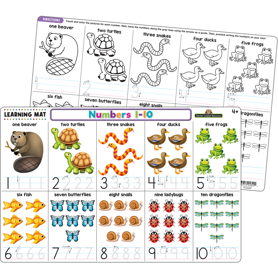 NUMBERS 1-10 LEARNING MATS 17&quot;x 11.5&quot; (43cm x 29cm)
