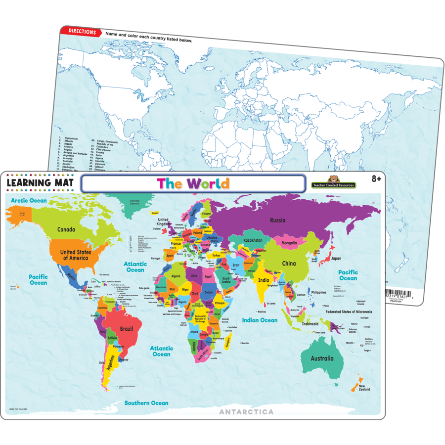 THE WORLD MAP LEARNING MATS 17&quot;x 11.5&quot; (43cm x 29cm)