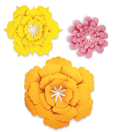 ORANGE YELLOW PINK FLOWER DIMENSION ACCENT  CREATIVELY INSPIRED; 1 small, 1 medium, 1 large(21''(53.3cm) in diameter)