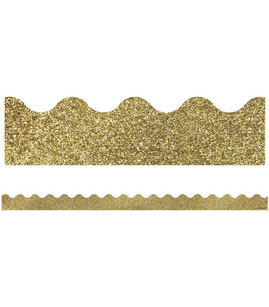 GOLD GLITTER SCALLOPED BORDERS SPARKLE AND SHINE, 13strips 2.25''x3'(5.7cmx0.9m) total (39'=11.8m)