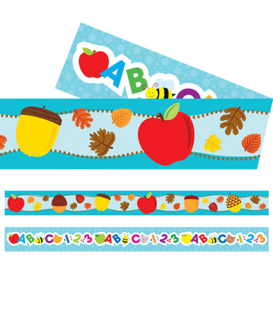 BACK TO SCHOOL/FALL STRAIGHT BORDERS  TWO SIDED 12 border strips, each 3' x 3&quot;(91.4cmx7.6cm),total length of 36'(10.9m)