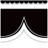 Black with White Scalloped Die-Cut Border Trim, 12pcs 3''x35''(7.6cmx88.9cm), total (35'=10.6m)