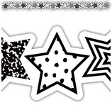 Black and White Stars Die-Cut Border Trim, 12pcs 2.75x35''(6.9cmx88.9cm), total (35'=10.6m)