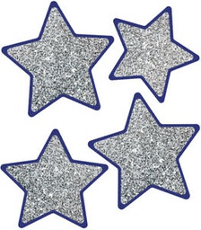 [CDX120570] Solid Silver Glitter STARS Accents Sparkle + Shine 6''(12cm)  ( 36 pcs)