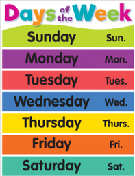 [TCR7489] COLORFUL DAYS OF THE WEEK CHART  17''x22''(43cmx55cm)