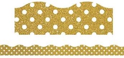 [TCRX77343] Gold Shimmer with White Polka Dots Clingy Thingies Borders (13 ft  or 4 m)