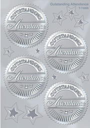 [TX74006] Outstanding Attendance (Silver) Award Seals Stickers (5cm)   (8 sheets)  32 seals