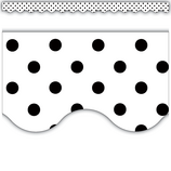 [TCR5593] Black Polka Dots on White Scalloped Border Trim, 12 strips 3''x35''(7.6cmx88.9cm), total(35'=10.6m)