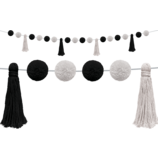 [TCR8902] Black and White Pom-Poms and Tassels Garland (60''=152.4cm)