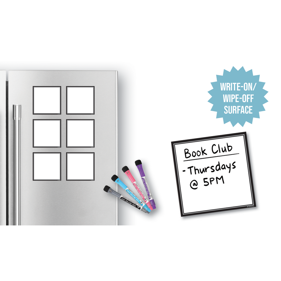BLACK &amp; WHITE MAGNETIC DRY-ERASE SQUARE NOTES 5.5" x 5.5" (13.8cm x 13.8cm) 2-SIDED, CLOCKFACE/PLAIN
