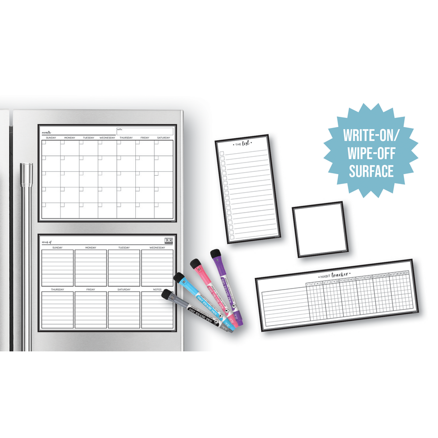 BLACK &amp; WHITE MAGNETIC DRY-ERASE CALENDAR 17" x 12" (43cm x 30.5cm)