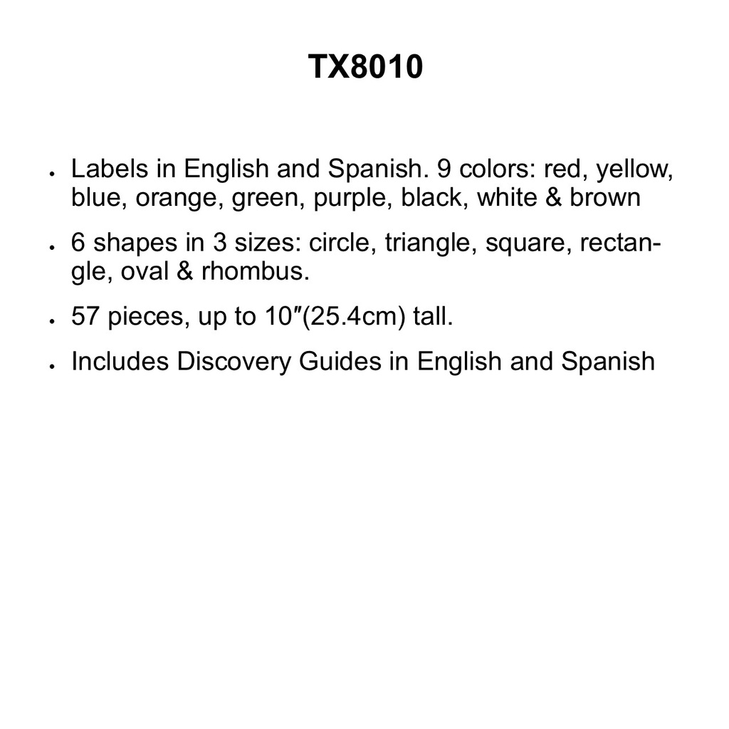 Colors &amp; Shapes contains 9 Colorful Animals,18 colored Shape &amp; 30 Word cards (EN/SP) BB SET (57pcs)