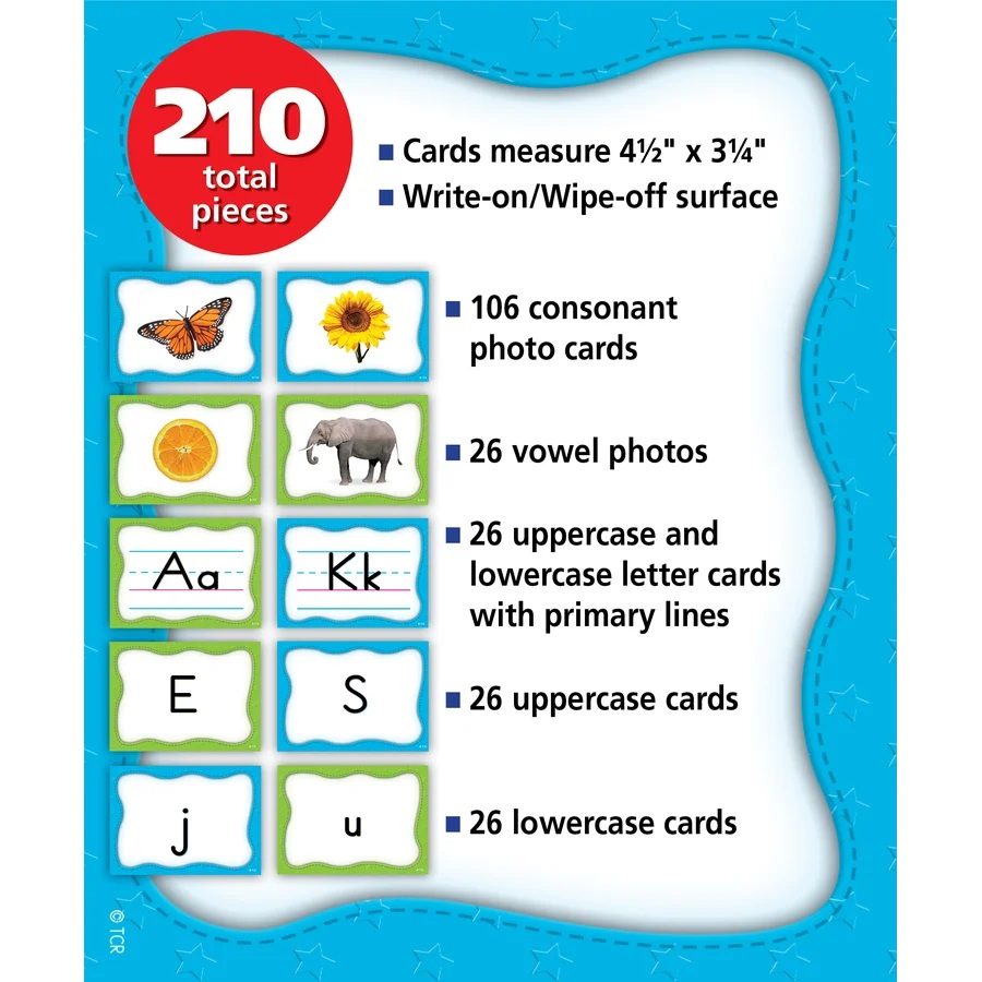Alphabet Pocket Chart Cards Write - on/ Wipe - off (210 cards)