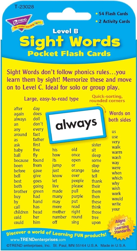 Sight Words – Level B Pocket Flash Cards Two-sided (56cards)