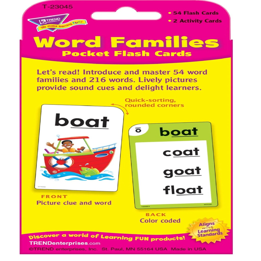 Word Families Pocket Flash Cards Two-sided (56cards)