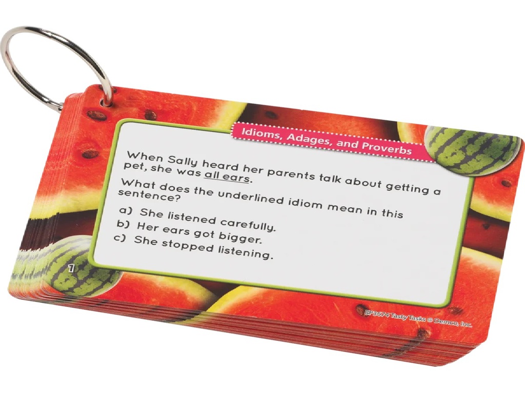 Tasty Task Cards, Idioms/Adages/Proverbs 96 Practice Questions (48 double sided cards)(Gr:3+)